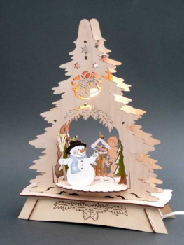 Doppeltes beleuchtetes Fensterbild Schneemann h�ng u. stellbar