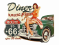 Preview: Blechschild Retro American Diner Route 66 Pinup
