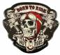 Preview: Born to Ride Totenkopf mit roter kappe. Sonst in schwarz weis gehaltenes Wandschild