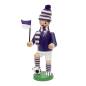 Preview: Räucherfigur Fussballer in den Vereinsfarben Lila-weiss mit Strickmütze, Strickschal, Fahne und Fussball