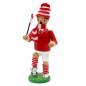 Mobile Preview: Räucherfigur Fussballer Fussballfan mit Schal, Mütze und Fahne in den Vereinsfarben Rot-Weiß