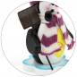 Preview: Räucherfigur raeuchermaennchen Pinguin mit lila Strickmütze und Schal mit Schneeschieber