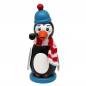 Mobile Preview: Räucherfigur raeuchermaennchen  Räuchertier Pinguin mit schwarzem Bauch einer blauen Mütze mit roter Bommel und einem rot weiß gestreifem Strickschal