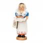 Mobile Preview: Räucherfigur Räucherfrau raeuchermaennchen Stollenmädchen mit blauer Bluse weißer Stoffschürze znd Stoffkopftuch. in den Händen einen Stollen und ein Schild Angebot originaler Weihnachtsstollen