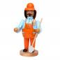 Preview: Räuchermännchen Bauarbeiterfigur mit orangener Arbeitshose und Helm. Mit Schaufel in der Hand