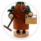 Mobile Preview: Räucherfigur Räuchermännchen Handwerker Tischler mit brauner Lederschürze Säge und Werkzeugkoffer
