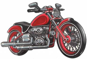 blechschild Wandschild Motorrad in rot mit breiten Reifen