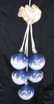 Glaskugelschmuck beleuchtet blau mit Landhausmotiv 5 Kugeln