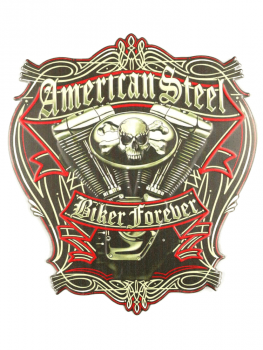 Schwarz rot gehaltenes wandschild mit Totenkopf im Bikerstil