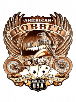 American Bobber Oldschool Motorcycles Schild mit großem Motorrad. in den Farben braun und schwarz gehalten