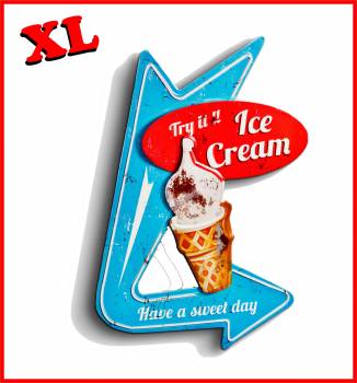 XL Schild mit Eistüte und blauem Pfeil