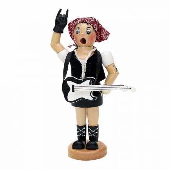 Räuchermännchen Raucherfigur-Frau-mit-rotem-Kopftuch-und-Gitarre