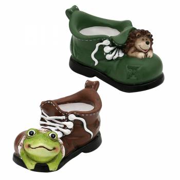 pflanzschuh mit frosch igelfigur gartendeko