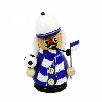 Räuchermännchen Räucherfigur Fußballfan mit Schal und Fahne Blau-weiß