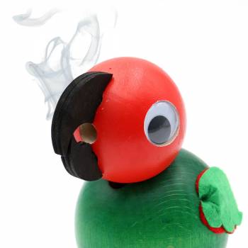 Räucherfigur raeuchermaennchen Papagei  großer roter Kugelkopf mit schwarzem Schnabel und Wackelaugen