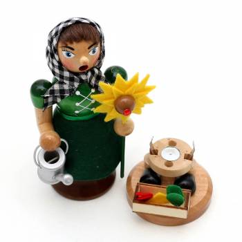 Räuchermann Grärtnerin mit Sonnenblume und Gießkanne