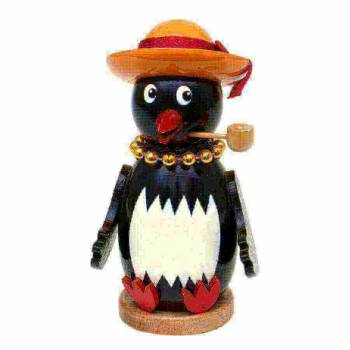 Räuchermännchen schwarze-Elster-mit-weissem-Bauch-goldener-Perlenkette-und-Gelbem-Hut