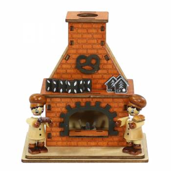 Räucherofen raeuchermaennchen in Kacheloptik mit detailreicher Verziehrung. Miniaturfiguren Bäcker