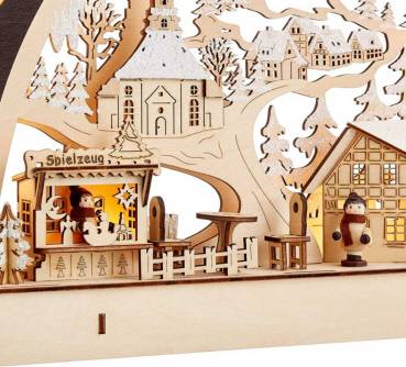 Schwibbogen Seiffener Kirche 3D Weihnachtsmarkt