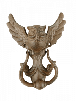 antikstil landhaus Türklopfer aus Gusseinen mit einer Eule mit ausgebreiteten Flügeln