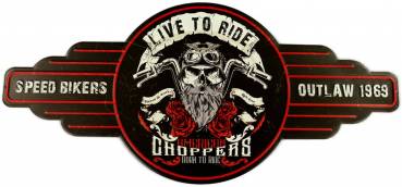 Live to Ride  mit Totenkopf  Chopperlenker  und Choppers Born to Ride schriftzugauf dem runden emblem