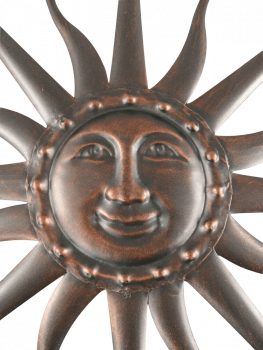 Wandornament Sonne für den Außenbereich Kupferfarben mit freundlichem Gesicht