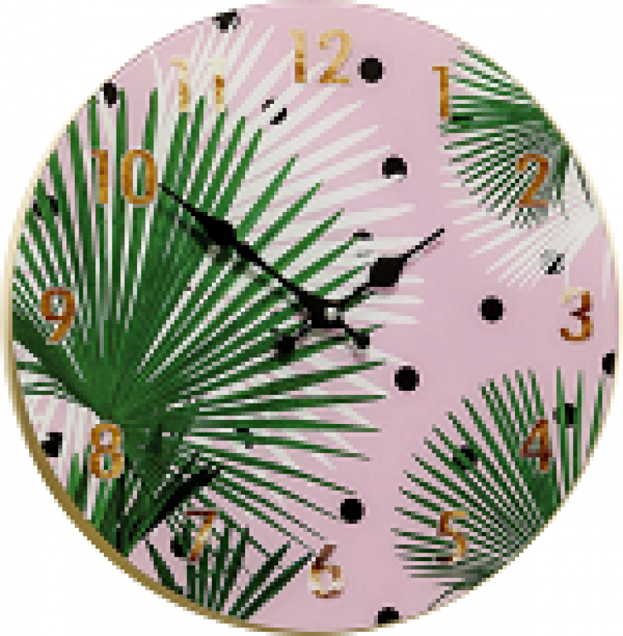 Glaswanduhr mit Palmenmotiv