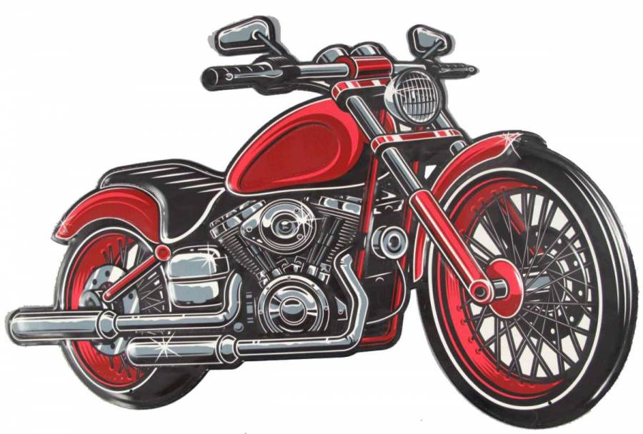 blechschild Wandschild Motorrad in rot mit breiten Reifen