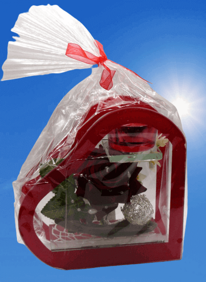 Glasdeko ration Teelichthalter mit roter Rose dekorativ verpackt