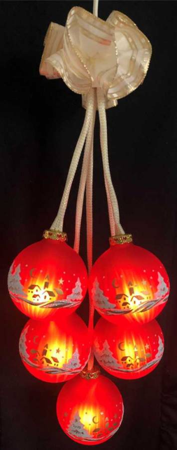 Glaskugelschmuck beleuchtet Winterwald Rot 5er