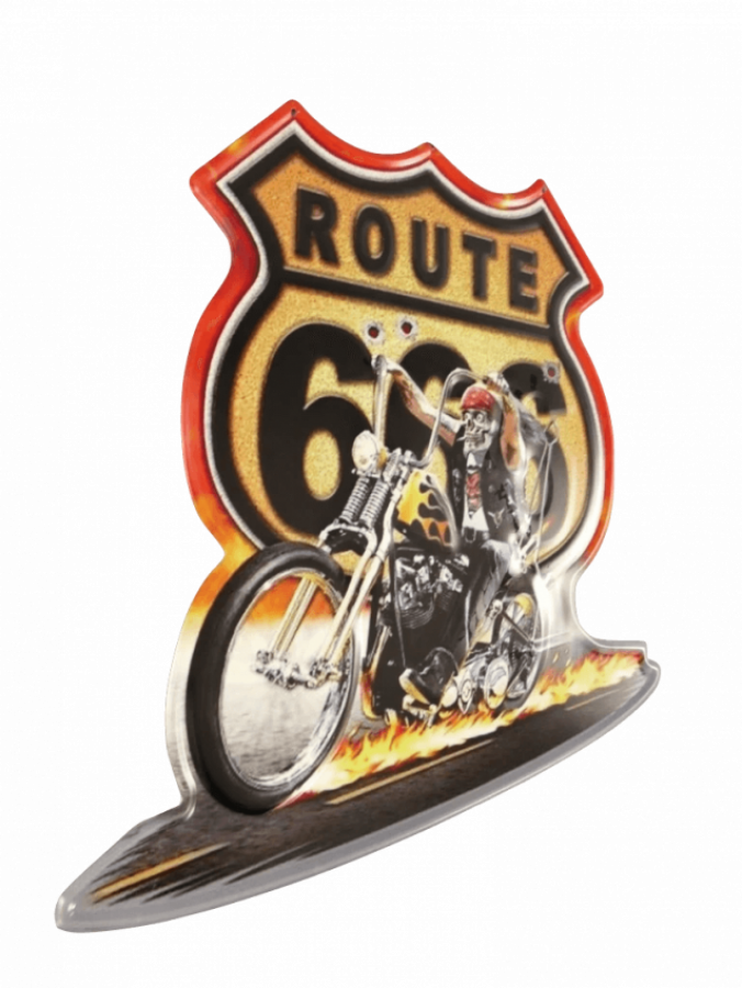 Blechschild Wanddekoration Eisen Motorrad ala Harley Ghost Rider Route 66