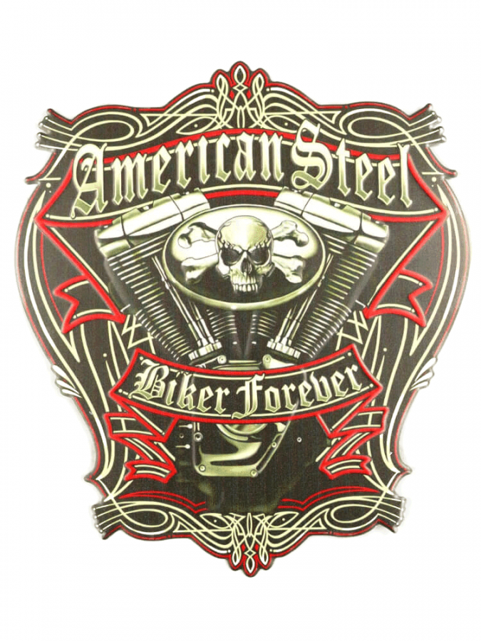 Schwarz rot gehaltenes wandschild mit Totenkopf im Bikerstil