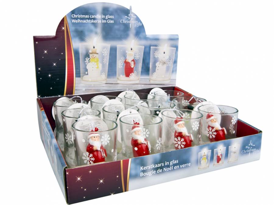 Gläser-mit-Schneeflocken-dekoriert-innen-Weihnachtsmann-mit-rotem-Mantel-oder-Schneemann-mit-gelbem-Schal-und-Mütze