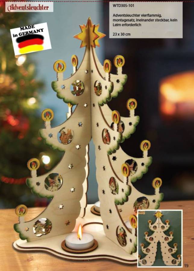 stimmungsvoller Adventsleuchter Tannenbaum farbig gestaltet für 4 teelichte