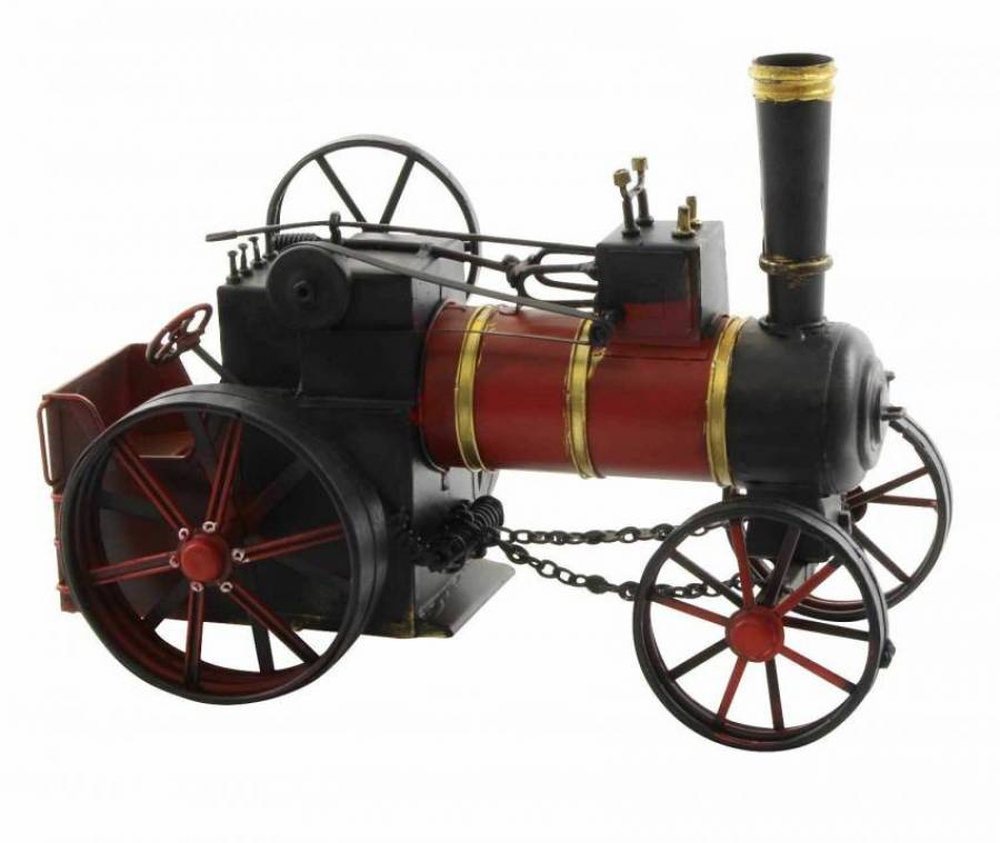 antik modell dampftraktor rot schwarz