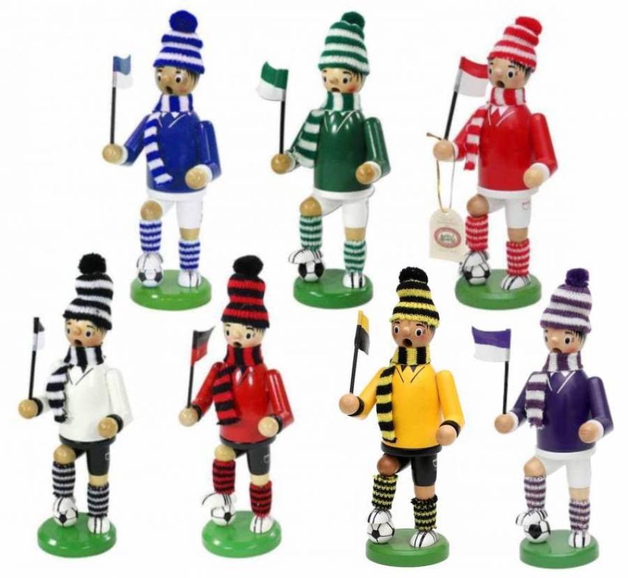 Räucherfigur Fussballfan in vielen verschiedenen Vereinsfarben erhältlich