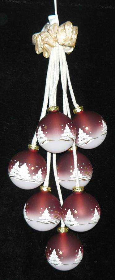 Leuchtendes Glaskugelgehänge - Thüringer Glaskugelschmuck 7er rot weiss