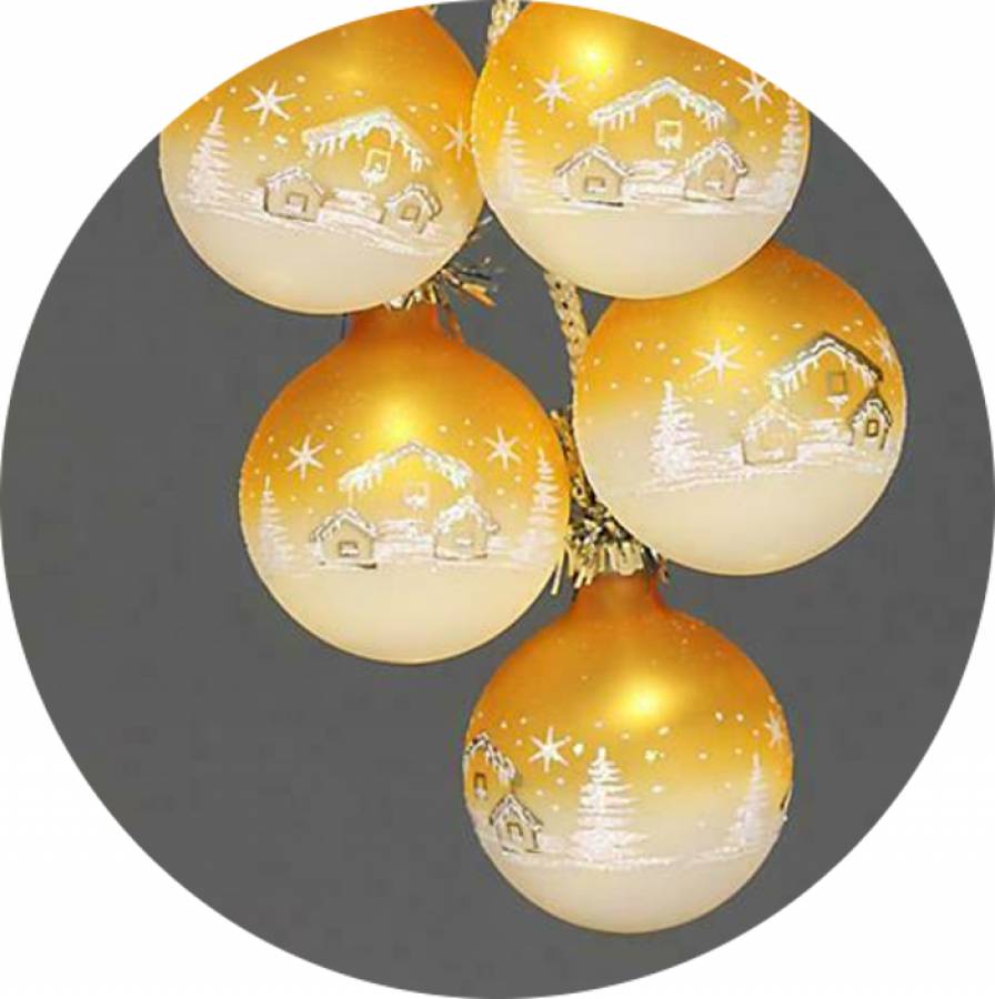 Glaskugelschmuck LED beleuchtet Gelb Orange 7 Flammig Landhaus