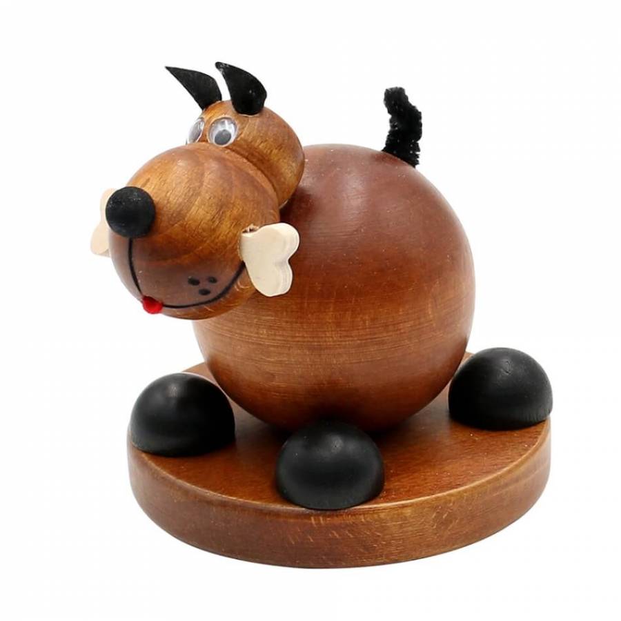 Räucherfigur brauner  Hund mit Knochen