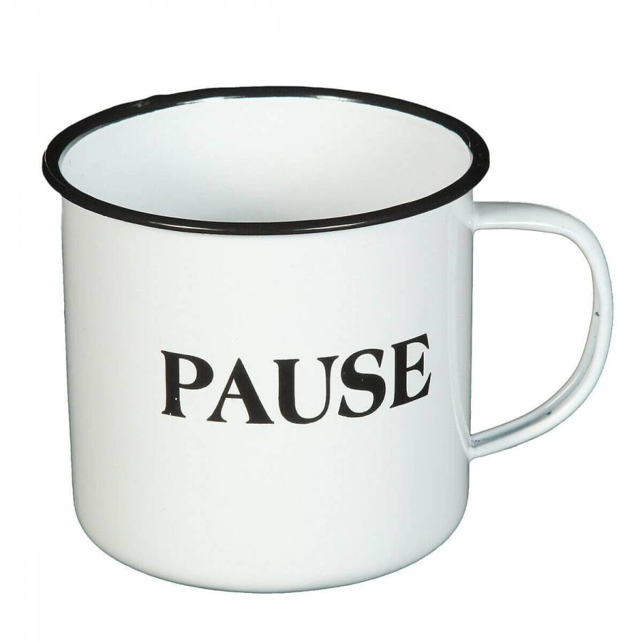 Emaille kaffee Tasse mit der Aufschrift Pause