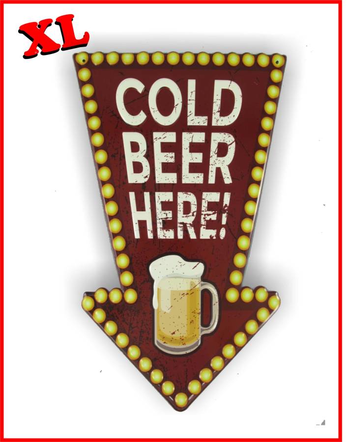 XL Retro Blech Wandschild Bierschild Cold Beer Here