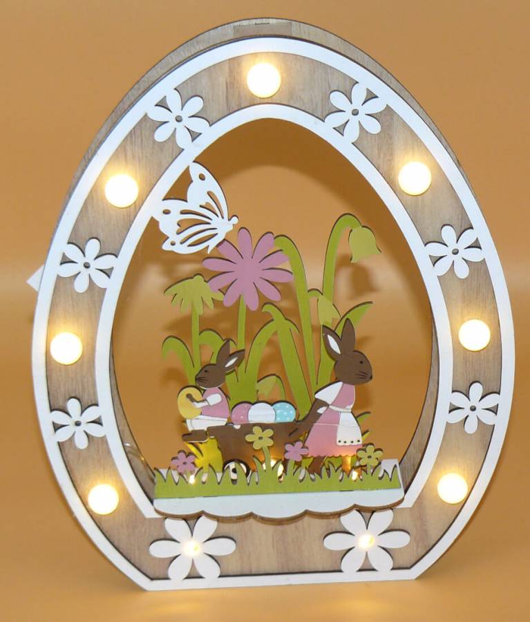 Diorama Ostern Set  mit Hasenfrau und Hasenkind und einem Wagen voller bunter Ostereier