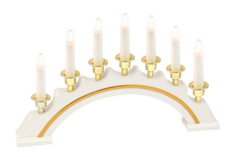 Leuchter sieben Kerzen weiß mit Gold halbrund