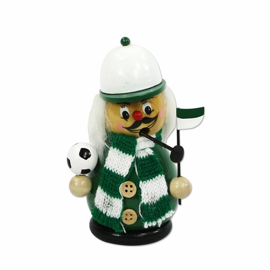 Räucherfigur Fußballfan mit Schal und Fahne Grün-weiß