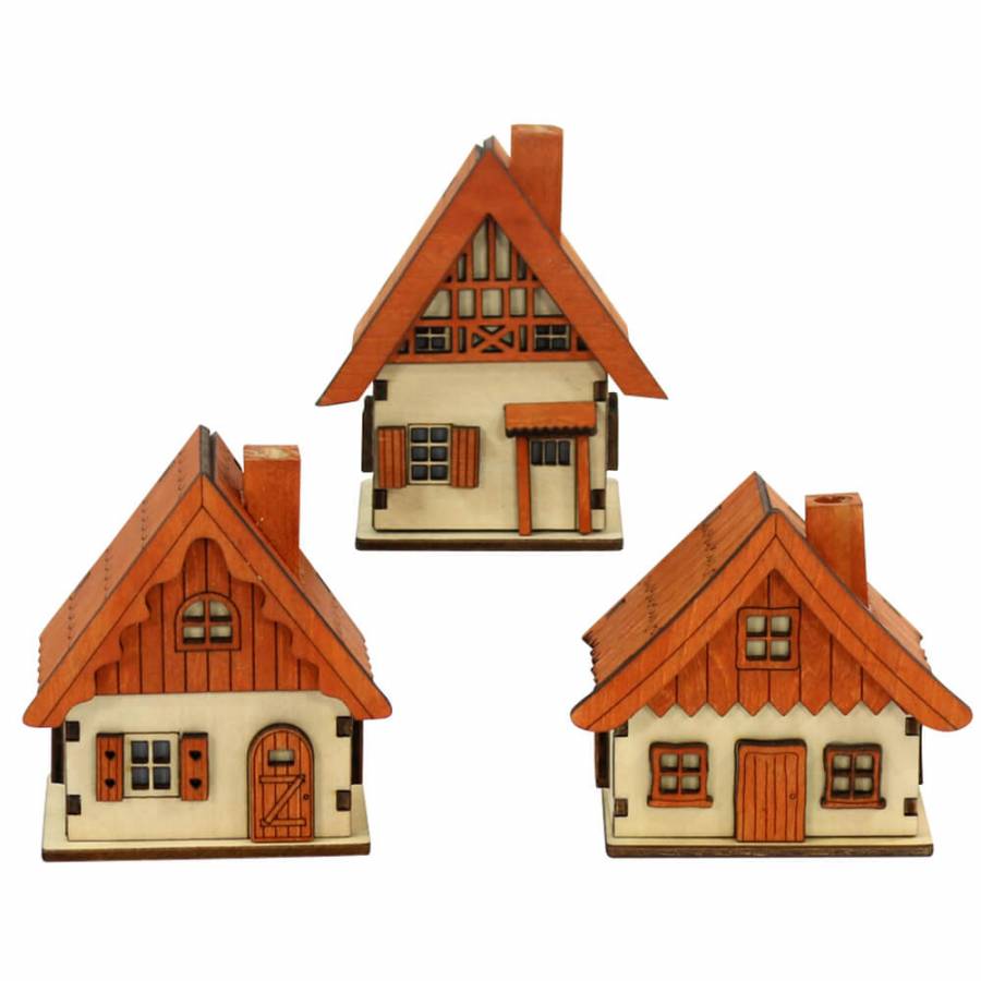 Räucherhaus raeuchermaennchen Waldhütte dreier Set mit roten Dächern und Türen