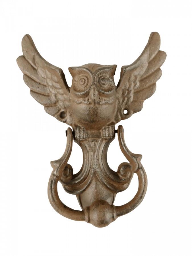 antikstil landhaus Türklopfer aus Gusseinen mit einer Eule mit ausgebreiteten Flügeln