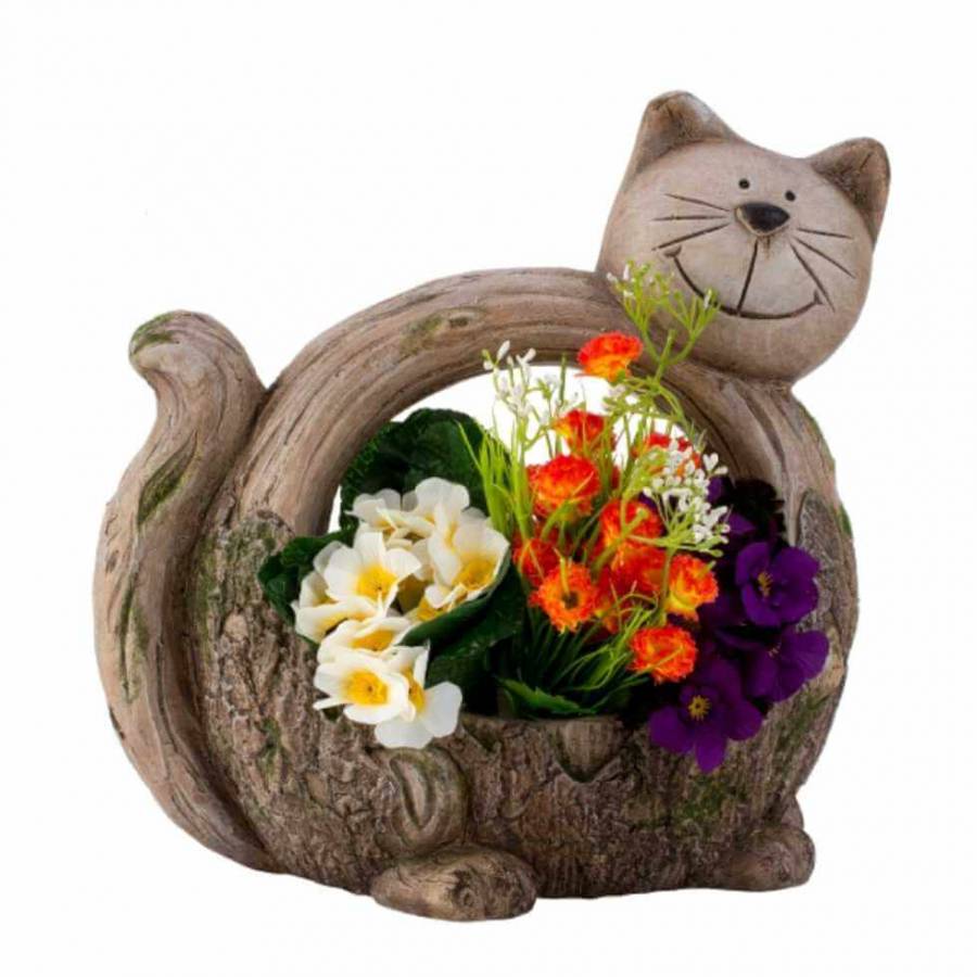 Pflanztopf Katze mit bunten Blumen - Dekobeispiel