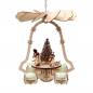 Mobile Preview: Hängepyramide Glockenform mit vier Teelichte, drei Winterfiguren und einem großen Tannenbaum in der mitte