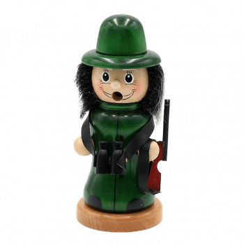 Räucherfigur Jäger im klassischen grünem Jägeroutfit mit Hut und Gewehr