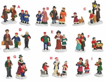 viele bunte Miniaturfiguren in winterlicher pose